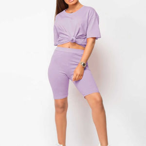 Ensemble T-shirt et short d'été pour femme, coupe ample et décontractée, 100 % coton, léger et respirant - Product Image 1