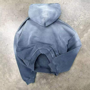Sweat à capuche unisexe oversize en molleton 100% coton, zippé, épais, vintage, délavé à l'acide et effet soleil - Product Image 4