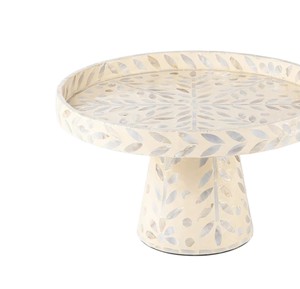 Cautivador soporte para tartas de nácar, bandeja de exhibición con base de concha de mosaico de marfil y borde elevado para comidas elegantes - Product Image 3