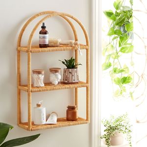 Étagère murale en rotin naturel durable, 3 niveaux, arquée, présentoir fait main, organisateur de rangement pour la décoration intérieure du salon - Product Image 2