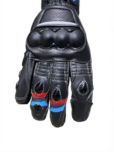 Gants de moto en cuir véritable pour la course, avec protection rigide des articulations, noirs, équipement de moto antidérapant, gants de sport - Product Image 2