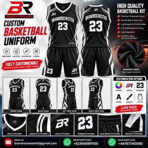 Conjunto de Uniforme de Baloncesto Sublimado Negro para Hombre, Transpirable, sin Mangas, Cuello en V, Jersey y Pantalones Cortos Deportivos - Product Image 6