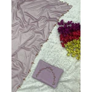 ผ้าไหม rangoli มือ Saree กับเสื้อ unstitched ลาเวนเดอร์ - Product Image 1