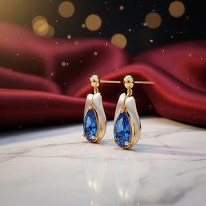 Boucles d'oreilles pendantes longues en argent sterling 925 plaqué or 18 carats, avec pierres bleues hydro-cultivées taille poire de 4,5 pouces, pour un usage quotidien - Product Image 1