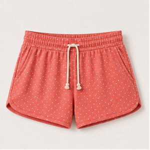 Custom Warm Coral Polka Dot Womens Roomy Relaxed Fit Drawstring <b>Lounge</b> <b>Shorts</b> Cotton-Rayon Jersey - Product Image 1