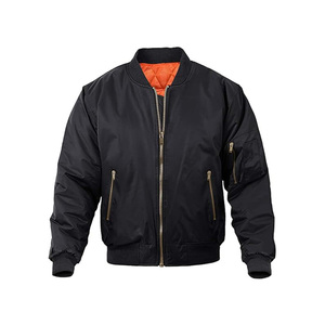Blouson bomber noir pour homme avec doublure orange, fermeture éclair, coupe décontractée, vêtement d'automne, en polyester - Product Image 1