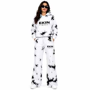 Conjunto de Sudadera con Capucha y Pantalones Anchos con Estampado de Araña Tie Dye y Logotipo Personalizado, Sublimación Completa, Estilo Y2K, 2 Piezas, OEM 100% - Product Image 3