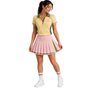 Conjunto de Falda Plisada y Camiseta de Tenis/Golf para Mujer en Amarillo Mantequilla y Rosa Suave, Ropa Deportiva Personalizada, Transpirable y de Secado Rápido - Product Image 1