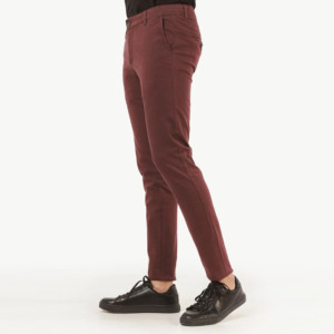 Men's Burgundy Straight Fit Polyester Oxford <b>Trousers</b> Mid Waist Button Fly Flat Front Casual <b>Summer</b> Lightweight Breathable - Product Image 2