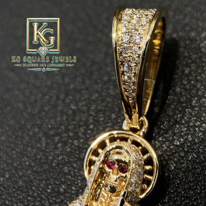 Collier pendentif Santa Muerte plaqué or 18 carats avec moissanite micro-incrustée, style vintage hip-hop/rock, cadeau bijou - Product Image 2