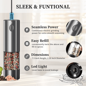 Ensemble de 2 moulins à sel et à poivre électriques à piles, réglage de la grosseur, plastique durable, moulin automatique pour la cuisine à domicile - Product Image 6
