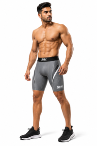 Custom Men <b>Compression</b> Shorts White Gold Sports Base Layer Gym Running Fitness Training Tights OEM Private Label Manufacturer - Product Image 4