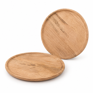 Ensemble de 11 assiettes de service polyvalentes en bois de manguier de 9 pouces, à rebord surélevé, grain naturel, durables et classiques |   Plateau en bois pour fruits et apéritifs - Product Image 1