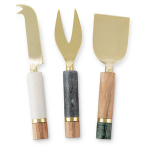 Ensemble de couteaux à fromage de luxe 3 pièces avec manche en marbre blanc, motif abeille en laiton doré, lame en acier inoxydable, outil de service élégant pour la cuisine - Product Image 3