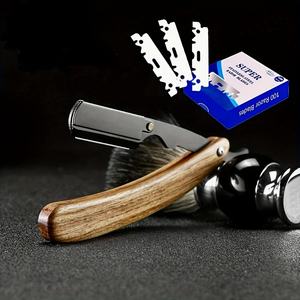 Wood Handle Straight <b>Razor</b> Stainless Steel <b>Blade</b> <b>Single</b> <b>Blade</b> For Face Shaving Smooth & Comfortable Professional - Product Image 2