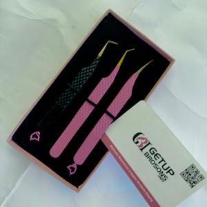Pince à épiler Dolphin/45/90 rose/noir en acier inoxydable avec revêtement en poudre, pointe en fibre dorée, anti-magnétique, anti-statique, lisse pour cils - Product Image 6