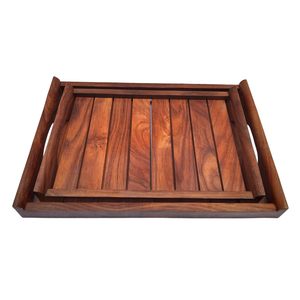 Plateau de service rectangulaire en bois de qualité supérieure, fait main, lot de 2, pour desserts et en-cas, disponible pour les restaurants - Product Image 3