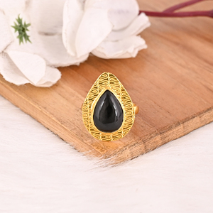 Black Onyx <b>Ring</b> Handmade <b>Adjustable</b> Stylish Brass Jewelry for Women - Product Image 3