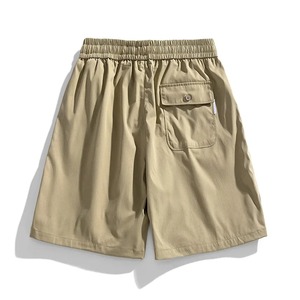Shorts cargo pour homme, taille mi-haute, cordon de serrage, couleur unie, toile, décontracté, respirant, avec poches, longueur Bermuda, 100% coton - Product Image 2