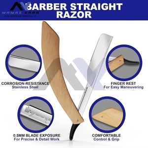 Kit de rasoir droit professionnel avec 10 lames à double tranchant remplaçables en acier inoxydable, manche incurvé en bois, pour le soin masculin - Product Image 5