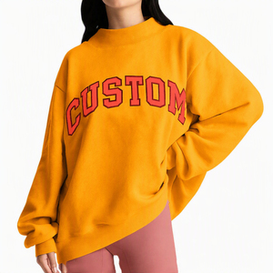 Custom Red Womens Drop Shoulder Oversized Mock Neck Fleece Sweatshirt Comfy Baggy Pullover Wholesale USA <b>UK</b> Europe Streetwear - Product Image 3
