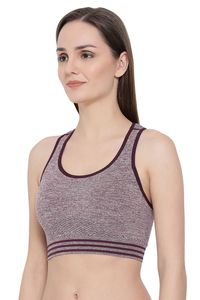 Soutien-gorge de sport gris marbré pour femme avec bordure noire et ourlet rayé, haut d'entraînement sans couture pour le yoga et la gym - Product Image 5