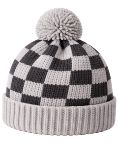 Gorro de Punto a Cuadros Gris y Blanco Personalizado, Gorro de Invierno Cálido con Pompón, Gorro de Punto Grueso Unisex, Gorro con Logo Personalizado, Proveedor OEM - Product Image 1