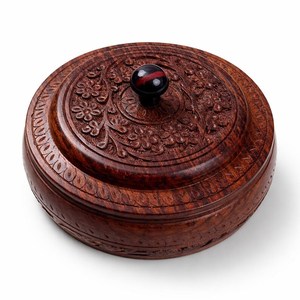 Caja de almacenamiento de madera hecha a mano con compartimentos divididos para frutos secos y frutas deshidratadas, expositor redondo tallado para mesa, artesanía antigua - Product Image 3