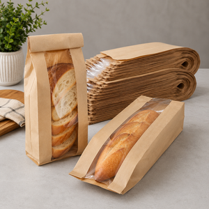 Kraft <b>Paper</b> Bread Bags with Clear Window Self Adhesive Seal <b>Biodegradable</b> Eco-Friendly Patch Handle Luxury Food Packaging - Product Image 2