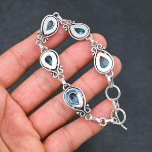 Striking for Blue Topaz <b>Bracelet</b> in 925 Sterling Silver Teardrop Cut Gemstone <b>Adjustable</b> Handmade Jewelry for Women Party Gift - Product Image 3