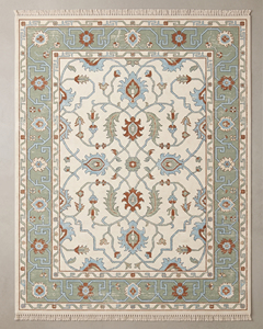 DECORDEC Modern Oushak Wool <b>Rug</b> <b>Ivory</b> Sage Blue Rust Floral Vine Carpet Geometric Meander Border Non-Slip Eco-Friendly Living - Product Image 1
