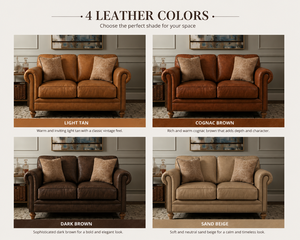 Premium Mid Century Modern Genuine Leather 2 Seater <b>Sofa</b> with Rolled Arms Nailhead Trim Wrinkle-free for Living Rooms Offices - Product Image 6