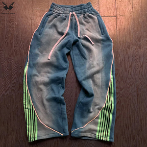 Pantalones de chándal de punto rectos a rayas curvadas para hombre, pantalones deportivos casuales de algodón holgados con rayas, joggers personalizados a rayas para hombre - Product Image 3
