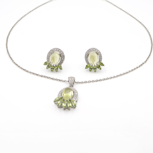 Conjunto de Pendientes y Colgante de Plata de Ley 925 con Cuarzo Limón Natural y Peridoto, Chapado en Rodio, Joyería Fina OEM ODM - Product Image 1