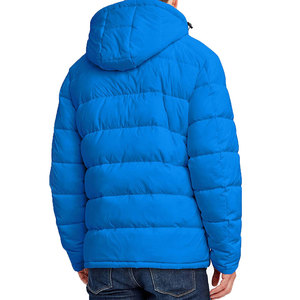 Veste matelassée à capuche bleue pour homme, coupe-vent, manteau d'hiver avec fermeture éclair, style décontracté, coupe régulière, rembourrage en polyester - Product Image 4