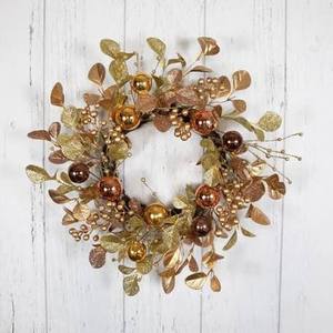 Corona Navideña Dorada Metálica Glam, Flores Decorativas Hechas a Mano, Redonda, Sin Iluminación, Paquete Individual - Product Image 1