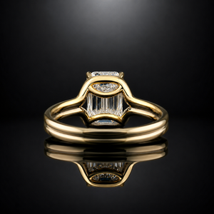 Anillo de Compromiso Solitario con Diamante Cultivado en Laboratorio de Corte Esmeralda de 2 Quilates, Anillo de Bodas de Oro Amarillo de 14K para Mujer - Product Image 4