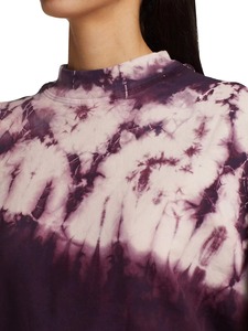 Sweat-shirt tie-dye bordeaux, motif spirale shibori prune, manches blouson, col rond, pull en coton décontracté pour femme, coupe courte, personnalisable OEM - Product Image 6