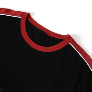 T-shirt décontracté rouge pour femme avec col contrastant noir, manches raglan en coton, col rond, manches courtes, coupe décontractée, logo personnalisé, OEM ODM - Product Image 6