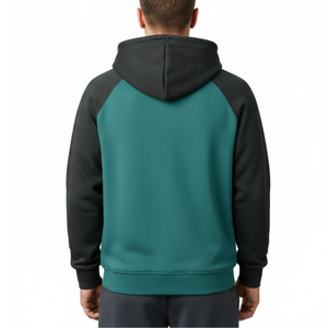 Sudadera Deportiva de Manga Raglán Bicolor en Verde Azulado y Gris Carbón, Sudadera con Capucha de Alta Calidad para Hombre, Estilo Urbano - Product Image 5