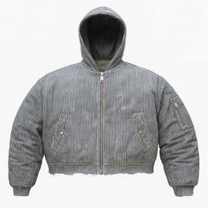 <b>Women</b> Striped Hooded Puffer <b>Jacket</b> Short Cropped Quilted Outerwear <b>Spring</b> Autumn Summer Winter Regular Fit - Product Image 2