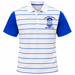 Phi Beta Sigma Striped <b>Polo</b> White <b>Royal</b> <b>Blue</b> Striped Short Sleeve Collared <b>Shirt</b> Button Placket Casual Athletic Fraternity - Product Image 3