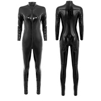 Body en cuir pour femmes Wet Look Clothes Custom Pole Dance Costume Leotard Jumpsuit Long Sleeve Zipper Catsuit Clubwear