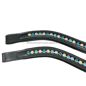 Banda de cuero para la frente de caballo con incrustaciones de canal vacío, cristales de marca multicolor, diamante, banda para la frente - Product Image 5