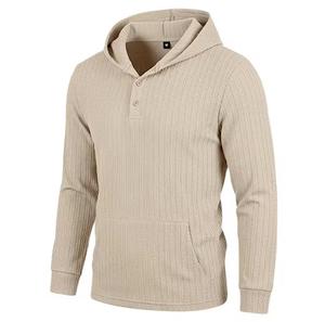 Sweat-shirt à capuche pour homme, couleur unie, tricoté en coton, décontracté, avec poche, coupe classique, respirant, pour l'automne - Product Image 5