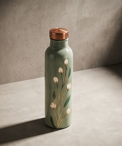 Botella de Agua de Cobre Esmaltado Hecha a Mano al por Mayor, con Arte Floral, Ayurvédica, Antiderrames, Ecológica, para Gimnasio, Yoga y Oficina - Product Image 5