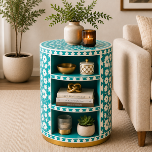 Customized Handmade Resin Bone Inlay Nightstand With <b>Shelf</b> Luxury Cabinet <b>Bedside</b> End Table For Bedroom Hotel Premium Home Decor - Product Image 4