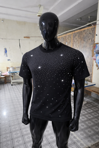 Camiseta Oversize Negra con Pedrería para Hombre, 100% Algodón, Manga Corta, Estilo Urbano, Casual, con Estampado Gráfico, Top de Verano a la Moda - Product Image 5