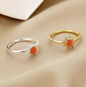Wholesale 6 MM Natural Carnelian Gemstone Sunburst <b>Rings</b> - Gold Plated <b>Adjustable</b> <b>Ring</b> for Women Jewelry - Product Image 6