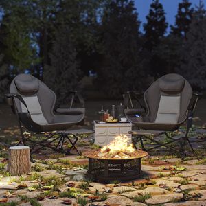 Set di 2 Sedie da Campeggio Pieghevoli Regolabili con Amaca Oscillante, Grigio Scuro, con Seduta Imbottita e Portabicchieri - Product Image 2